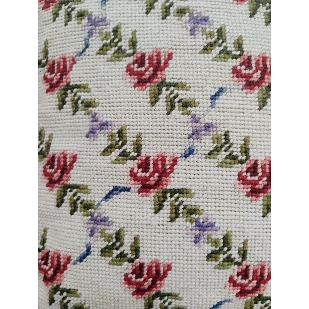 Vtg Rose Handmade Needlepoint Pillow 13